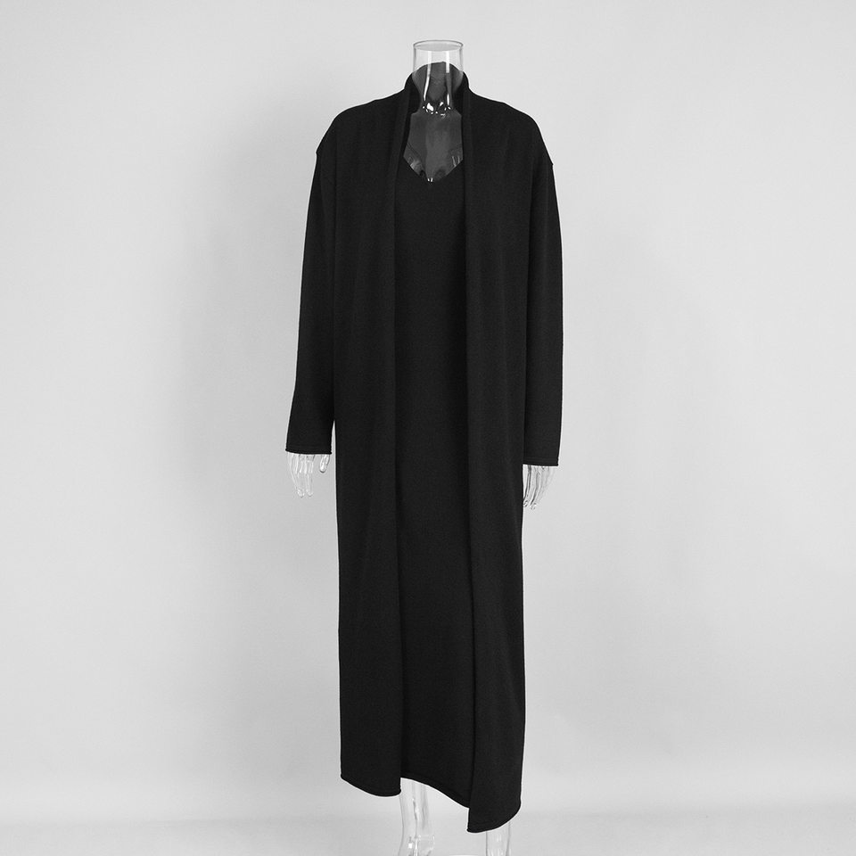 Bộ đầm dài kèm áo cardigan dệt kim dài tay nữ — Màu cà phê đậm, Màu hồng, Màu trắng, Màu xám chi tiết 24