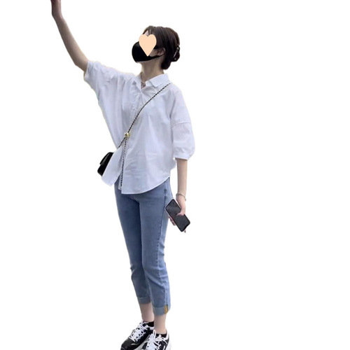 White Short Sleeve Women's Summer Shirt Small Size French Style Design Focused Uniquely Stylish Top 2025