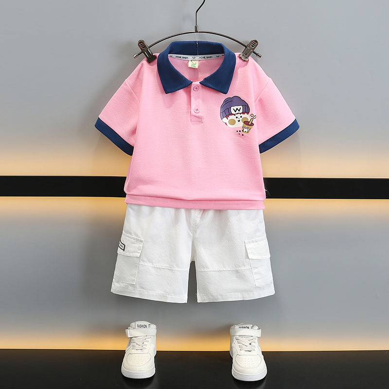 5712 Traje de impresión de dibujos animados para niños Camisa POLO de manga corta para bebés Traje de dos piezas de dopamina de verano para niños