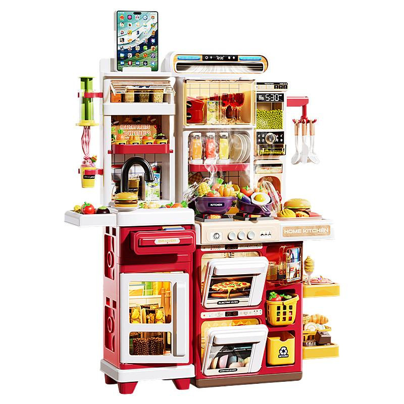 Función táctil de simulación de cocina infantil mesa de comedor refrigerador hamburguesas postres escenas caseras juguetes para niños y niñas