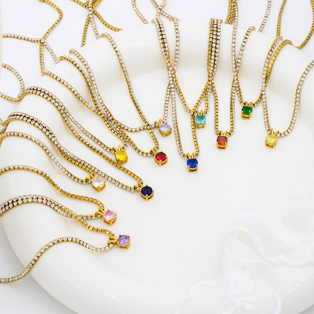 Fashion Geometric Stainless Steel Zircon Pendant Necklace Colorza_colorza_3