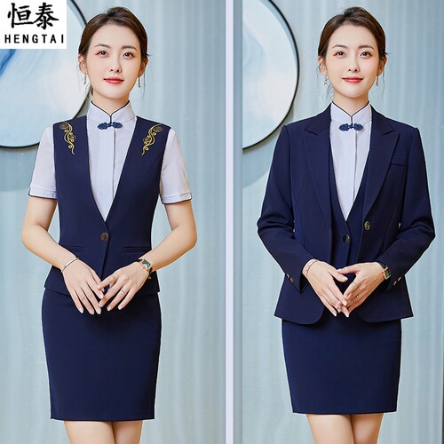 Spring and summer Chinese suit business suit for women hotel front desk reception restaurant waiter work uniform