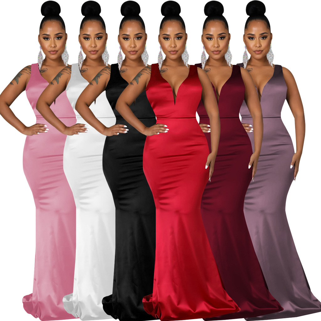 JX5604 亚马逊独立新款  欧美跨境性感时尚深V领礼服女装连衣裙