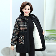 中老年女冬装加厚棉衣外套中长款加绒保暖棉袄洋气妈妈装格子棉服