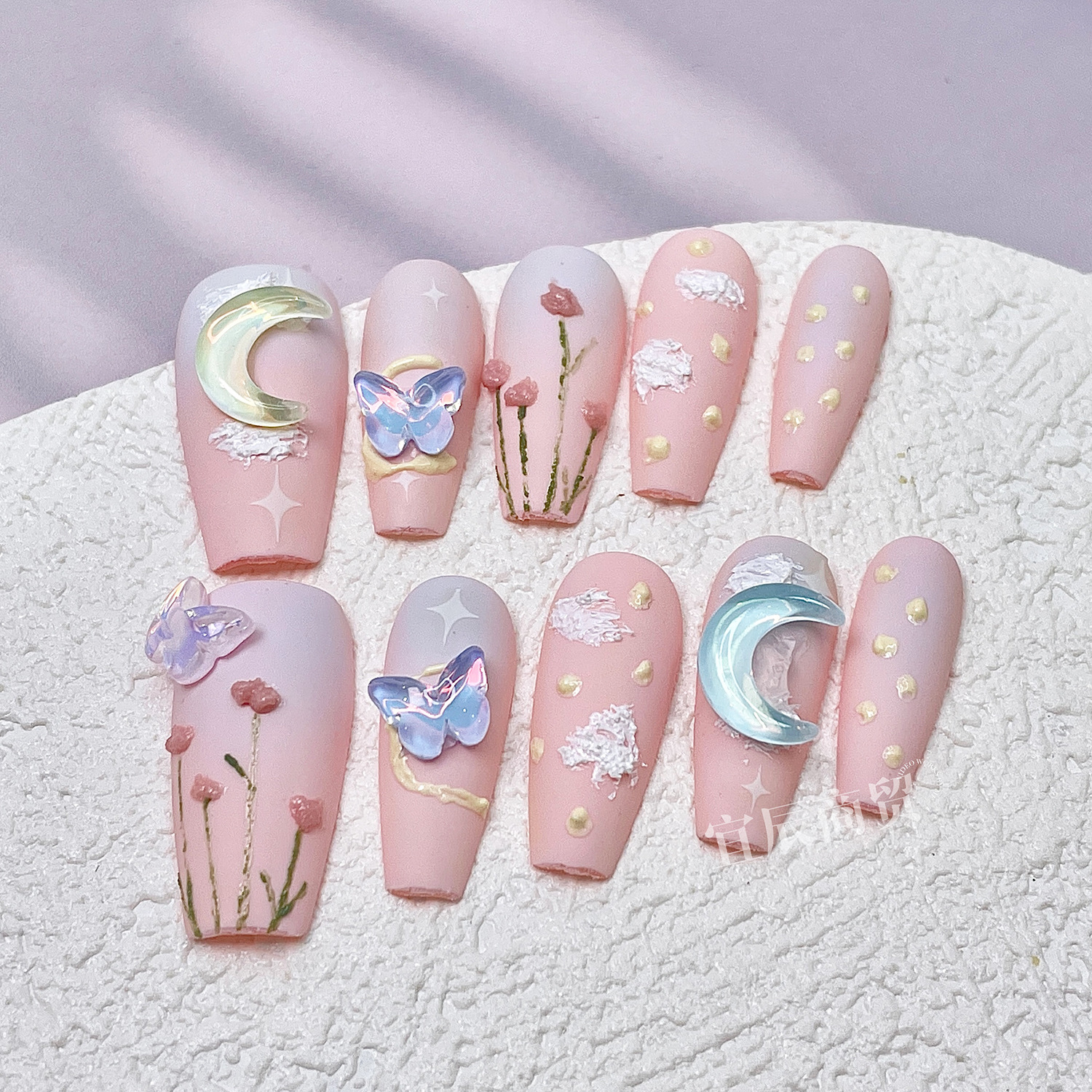 [Original Real shot] Pink Dream Island wear nail finished phototherapy nail pure handmade nail sticker nail piece hot sale