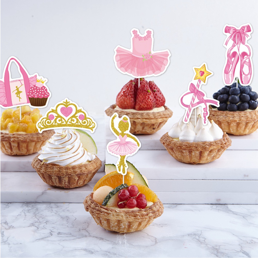 Nuevos productos transfronterizos ballet decoración de fiesta de cumpleaños temática ballet rosa tarjetas de decoración de pastel de cumpleaños