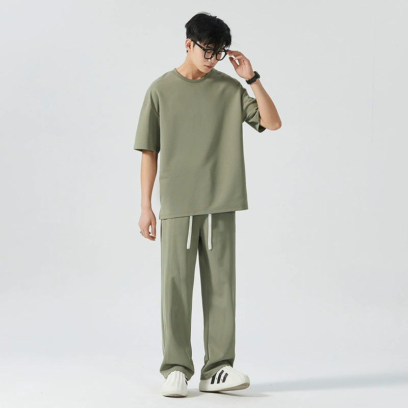 Спортивный набор для отдыха Мужская весна лето 2025 новый тренд свободный пятиочный рукав широкие брюки из двух частей