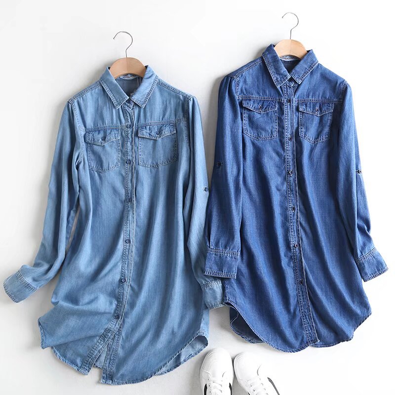 Women’s Tencel Denim Shirt – Upgraded Breathable Long Sleeve Blouse (Light/Dark Blue, M-XXXL)_ecoleips.com