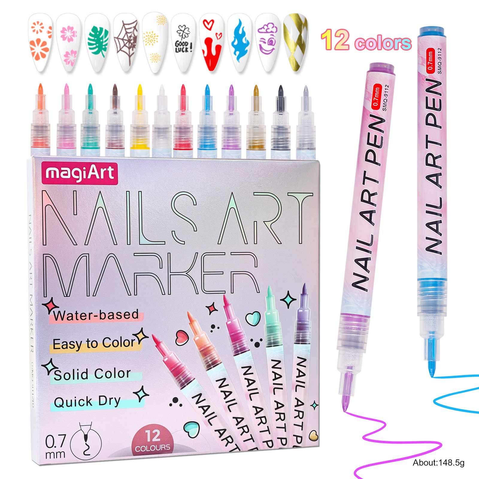 Nueva pintura de uñas graffiti pluma marca pluma color pintado a mano punto flor gancho línea DIY uñas de secado rápido multi-color acuarela