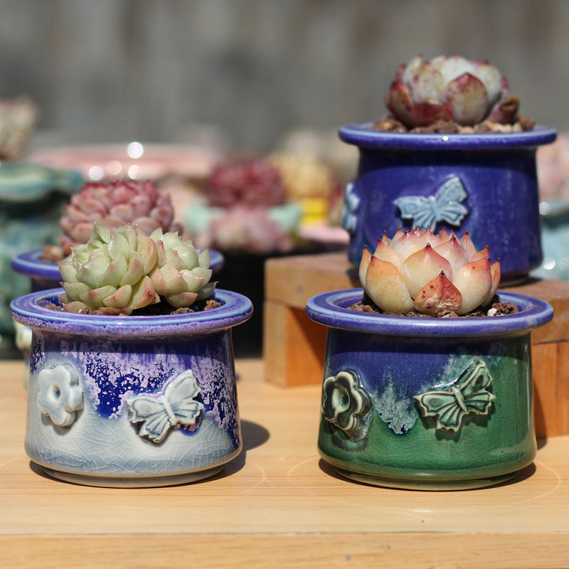 New Product Hat Brim Ice Crack Butterfly Seal Handmade Pinch Flower Snowflake Glaze Blue Desktop Free Shipping Group Basins Controlled Stoneware