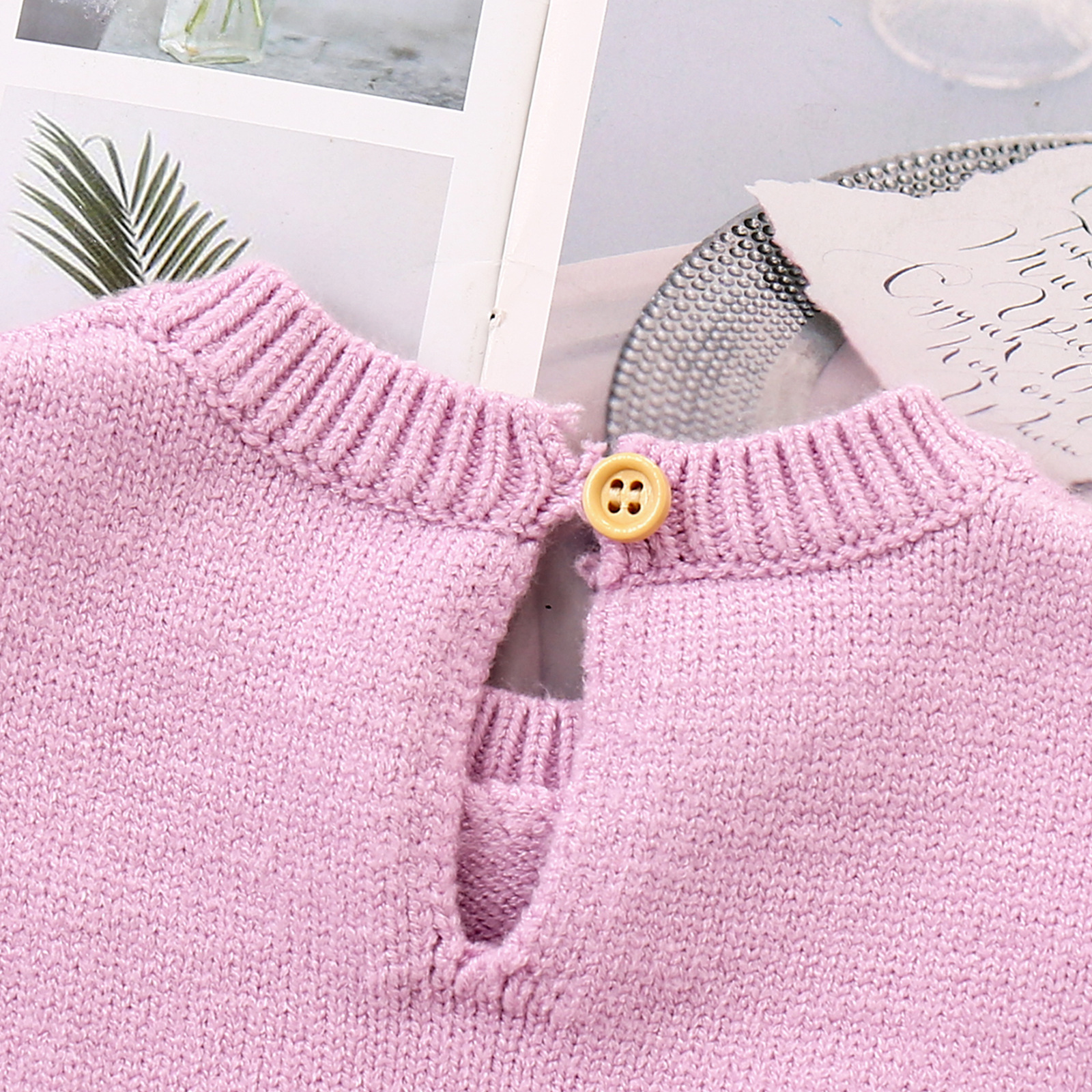 Baby Girl Flounced Sleeve Letters Flower Embroidery Lace Button Romper