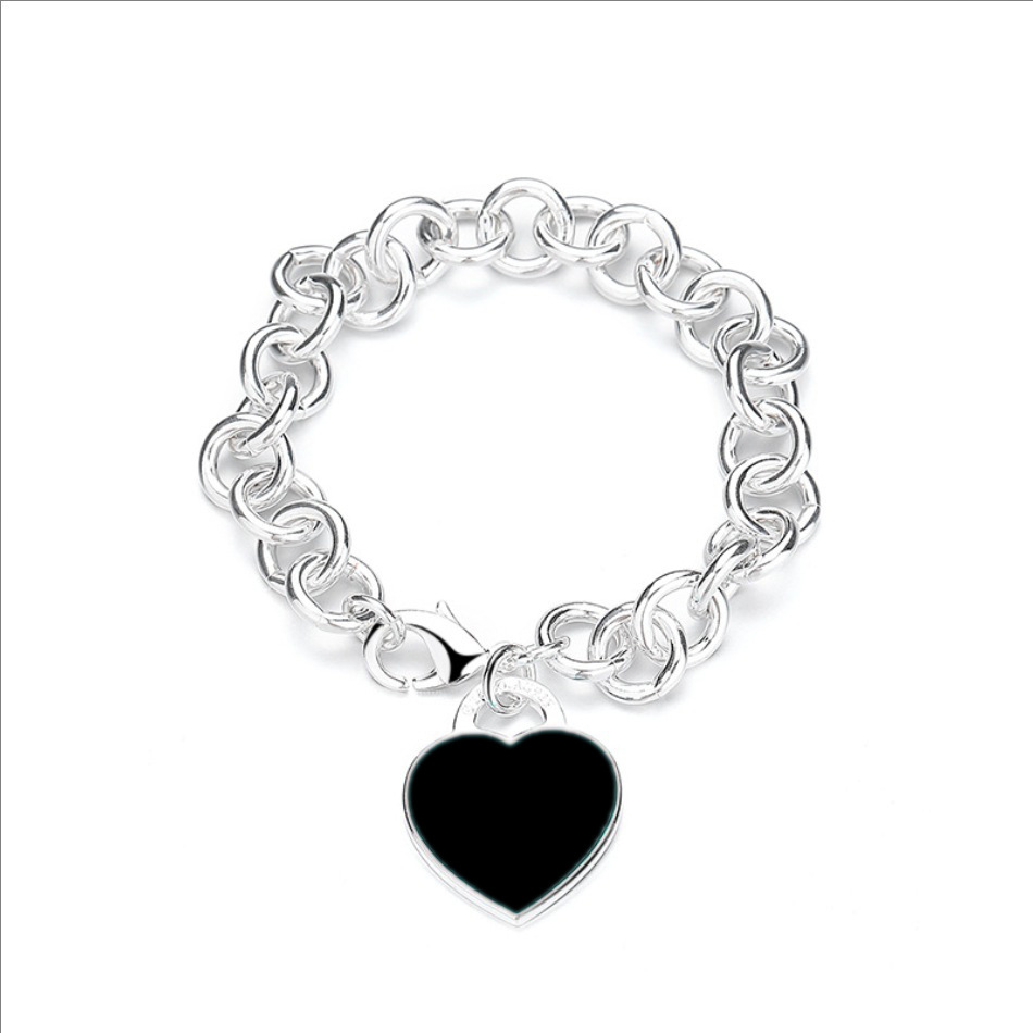 실버 블랙 하트 모양 팔찌