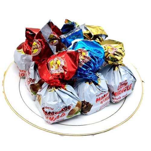 Russian imported milk can candy Slavic chocolate hazelnut kernel sandwich candy wholesale dropshipping 500g random packaging