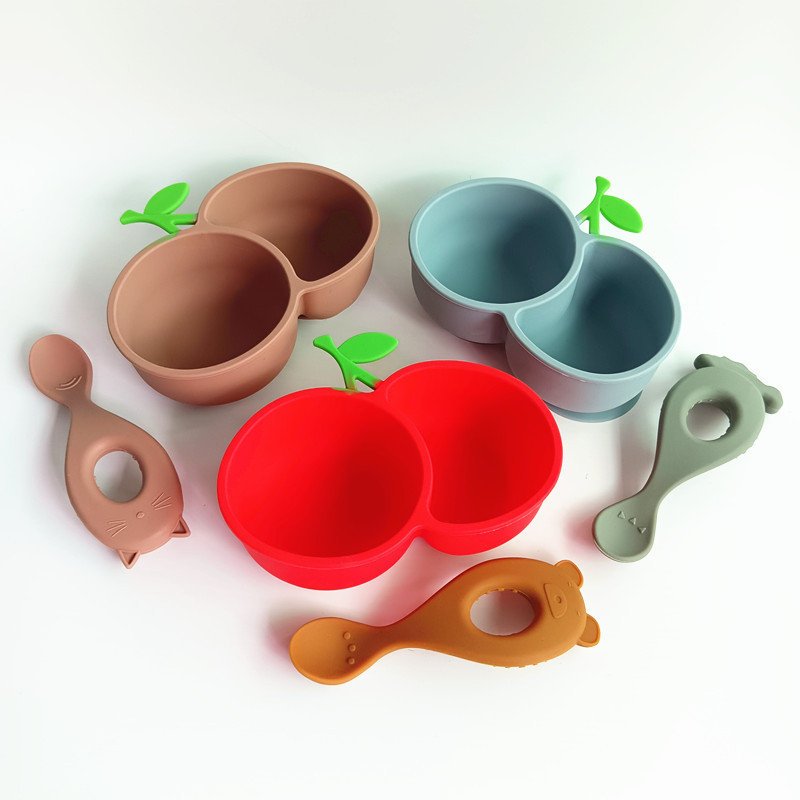 Nuevo creativo caja de inmersión dividida taza de salsa condimento ventosa poderosa para niños bolos de alimentos suplementarios lindos bolos de silicona de cereza