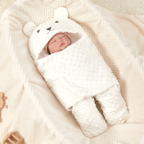 Fall/Winter Baby Swaddle Blanket: Soft Bean-Fluff Comforter, Thickened Quilted Sleeping Bag, Anti-Snore Wrap for Babies, Cartoon Design Receiving Blanket