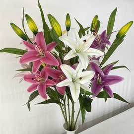软胶3花1蕾W大百合仿真花 3D打印胶片百合花家居装饰婚庆假花插花