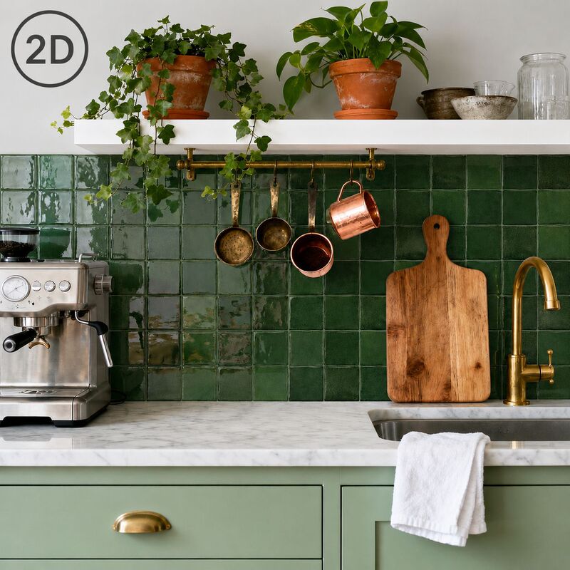 Green self-adhesive tile stickers, waterproof and heat-resistant kitchen oil-proof wall stickers, decorative stickers for rental bathrooms and dressing tables