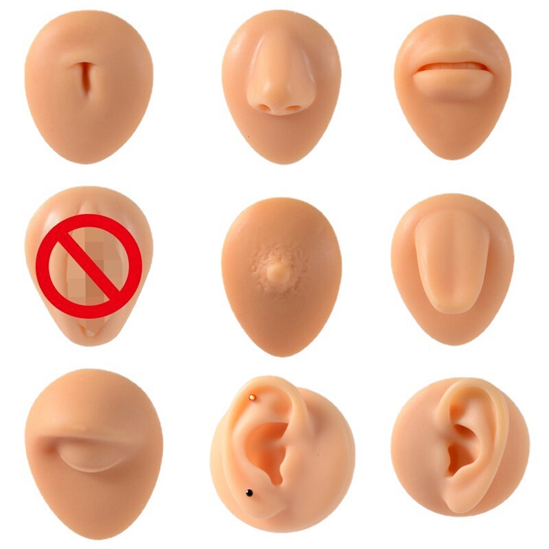 Simulation silicone ear model puncture piercing model training swing racket tool nose nail tongue nail navel nose nail display