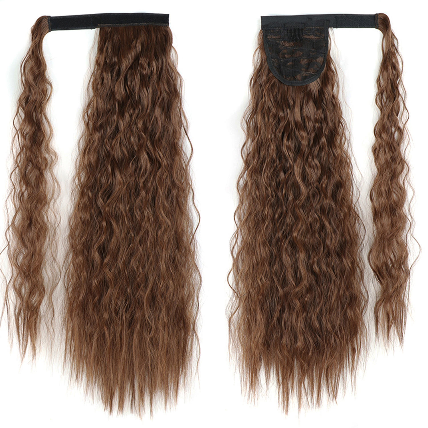 55CM seda europea y americana de alta temperatura velcro de maíz velcro de cabello largo rizado agua cola de caballo pelucas onduladas