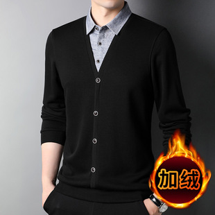 Thickened fleece-lined fake two-piece sweater men's autumn and winter New Fashion casual classic shirt collar sweater men