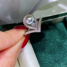 DIY珍珠配件 18K包金铜厚镀金为爱加冕皇冠水滴戒指半成品6-7.5mm