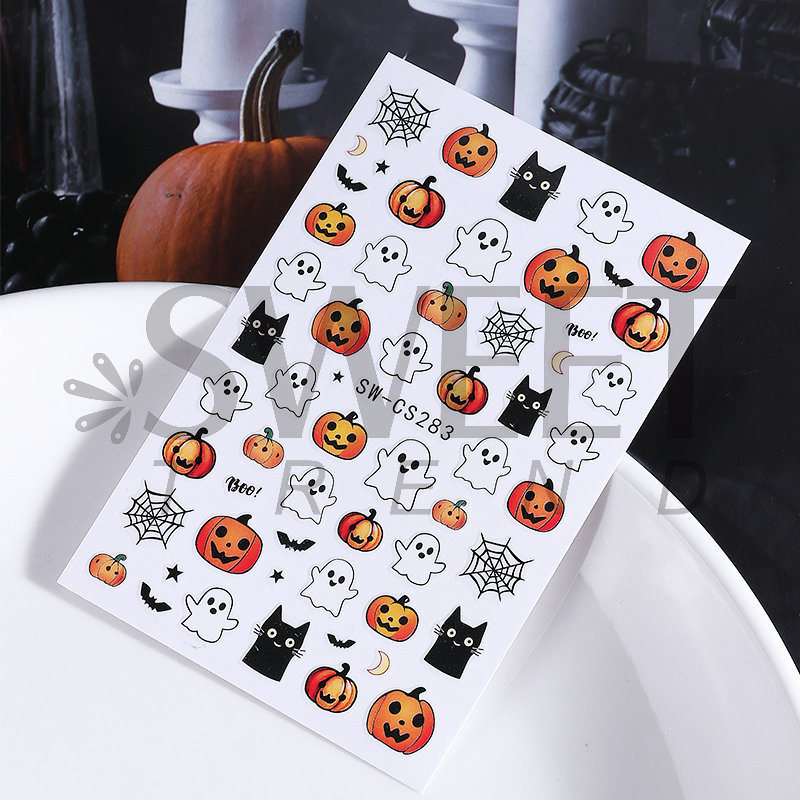 2025 クロスボーダー新ハロウィンネイルアートステッカー ins 漫画かわいいゴーストカボチャクモネイルステッカー|undefined