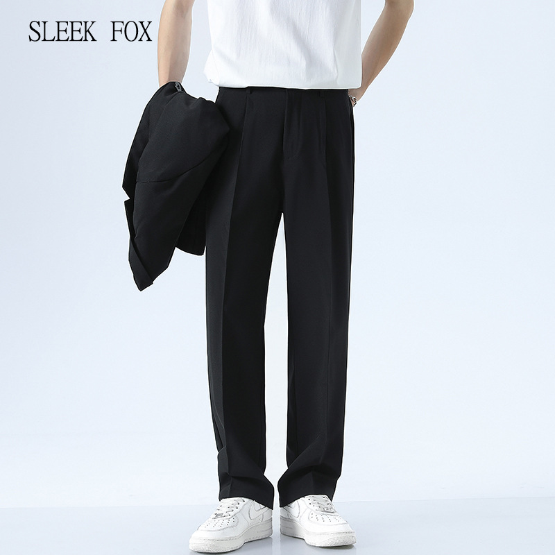 Thin Ice Silk Summer Straight Leg Dress Trousers for Men and Women, Suitable for Business, Commute, Formal Wear, Retro Trend, and Casual Suit Trousers