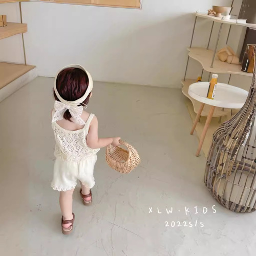 Summer Girls Lace-Top Shorts Knit Set Children's Thin Breathable Two-Piece Set