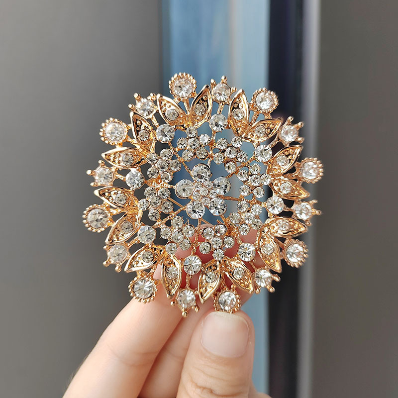 跨境歐美創意滿鑽花朵胸花女鑲鑽小眾高級感別針diy固定服飾胸針