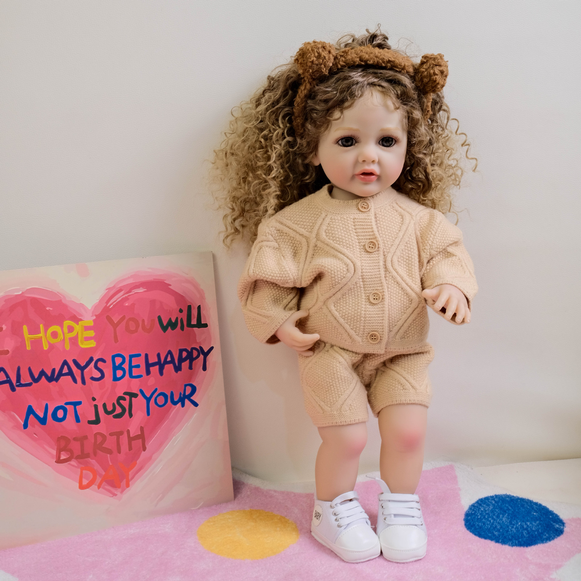 NPK22inch suéter de albaricoque de manga larga modelo Betty simulación renacimiento muñeca acompañante niño regalo