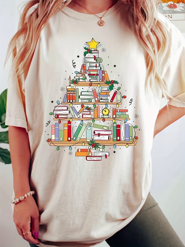 Women's Plus Size Christmas Tree Print T-Shirt Casual Round Neck Polyester Blended Top Holiday Women's Plus Size Christmas Tree Print T-Shirt Casual Round Neck Polyester Blended Top Holiday