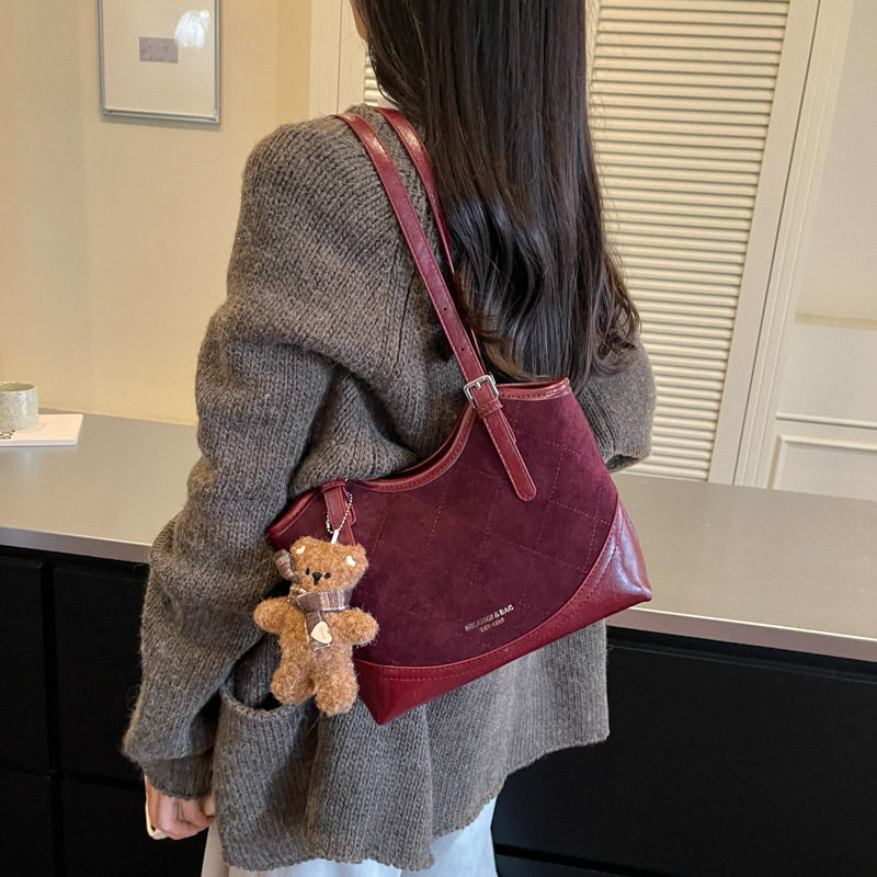 Túi tote nữ cỡ lớn dáng shopping, đeo vai và kẹp nách, chất liệu PU mềm, phong cách hiện đại — Màu cà phê Không có mặt dây chuyền, Màu nâu không có mặt dây chuyền, Rượu đỏ không có mặt dây chuyền, Đen không có mặt dây chuyền chi tiết 20