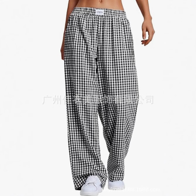 TEMU Amazon women's plaid boxers cotton pajamas casual plaid trousers beach pants with pockets