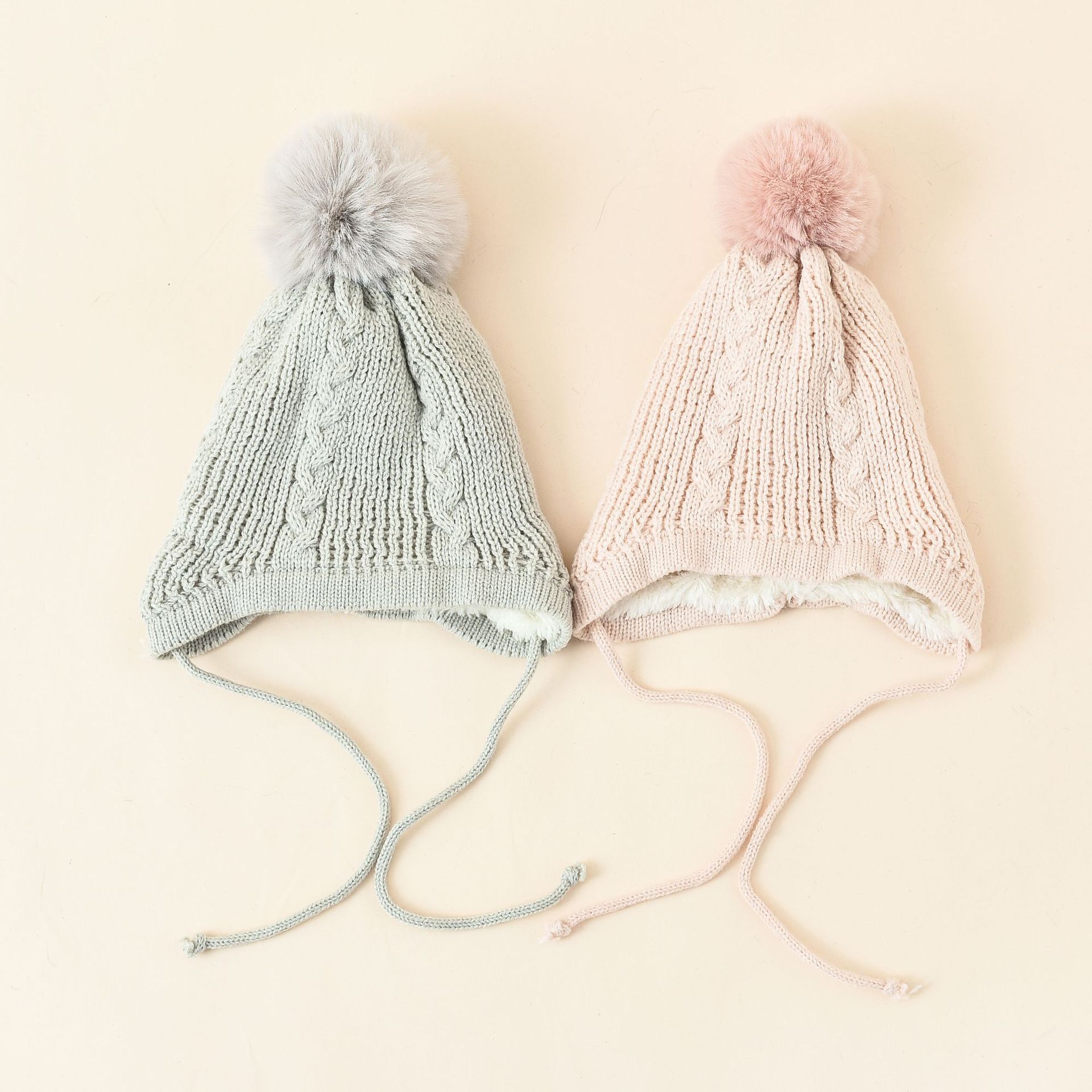 Sombrero de bebé Otoño e Invierno ins Bola de piel de color sólido hembra bebé masculino infantil niños lana protección del oído sombrero