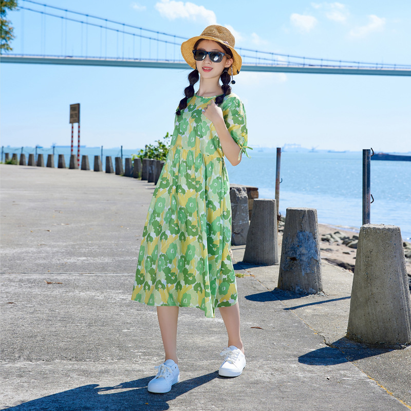 Vestido de algodón puro de verano para niñas 2024 nueva ropa de verano para niños medianos y grandes estilo occidental vestido de princesa celebridad de Internet falda de niñas moda