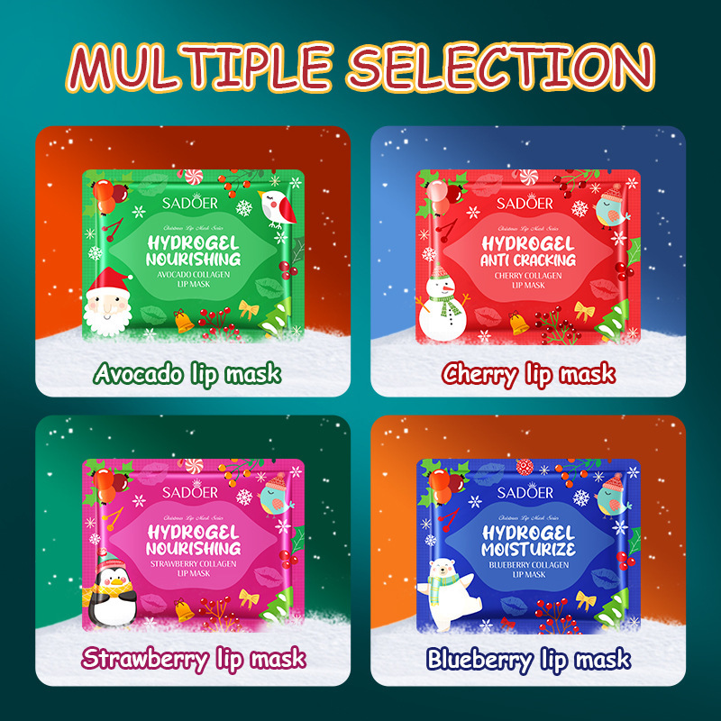 Cross-Border Spot Christmas Lip Mask Sadoer Avocado Collagen Anti-Dry Lip Mask Export Factory Direct Sale