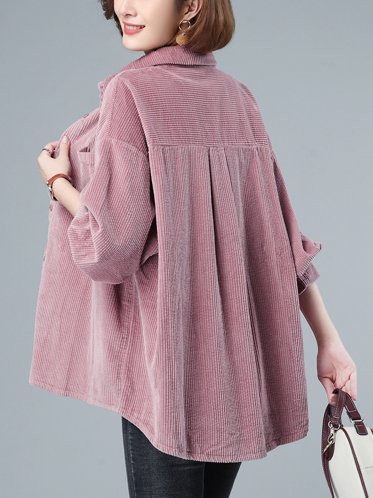 Spring and Autumn Women's Corduroy Shirt 2024 New Korean Loose Corduroy Loose Jacket Western Style Mother Shirt