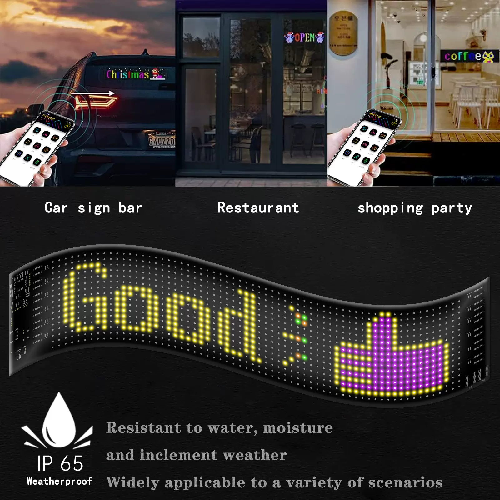 LED柔性显示屏防水16*64led蓝牙广告屏遥控动态装饰智能车贴软屏