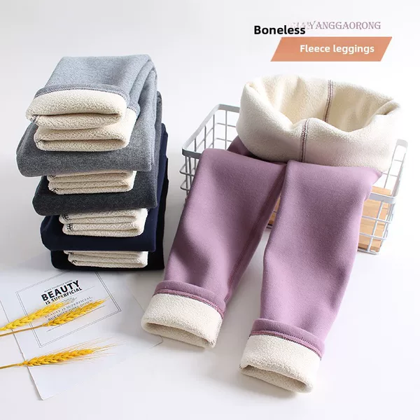 Girls' Leggings fleece-lined Thickened Pants for Autumn and Winter Children's Tight Pants Winter Boneless Solid Color Trousers for Outer Wear