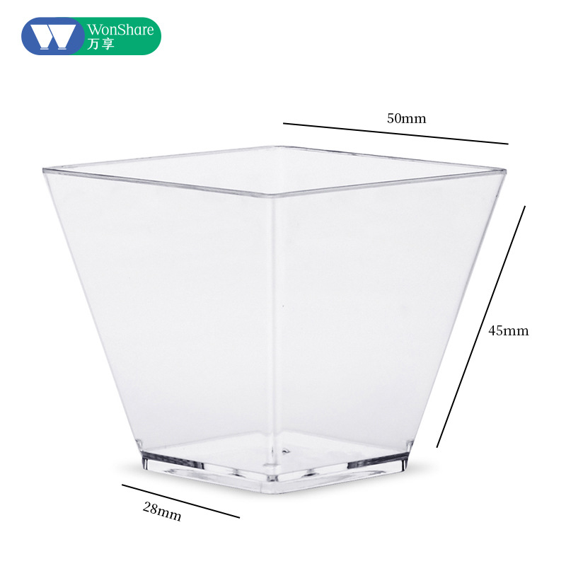 Traje 60ml taza de mousse cuadrada con tapa y cuchara 2oz taza de postre taza de pudín transparente de plástico duro en caja en stock