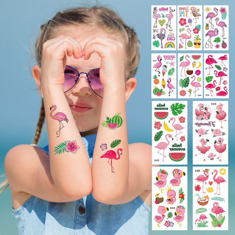 Cross Border Hot Sale ALOHA Summer Flamingo Tattoo Sticker Children Beach Party Waterproof Disposable Face Sticker Cross Border Hot Sale ALOHA Summer Flamingo Tattoo Sticker Children Beach Party Waterproof Disposable Face Sticker