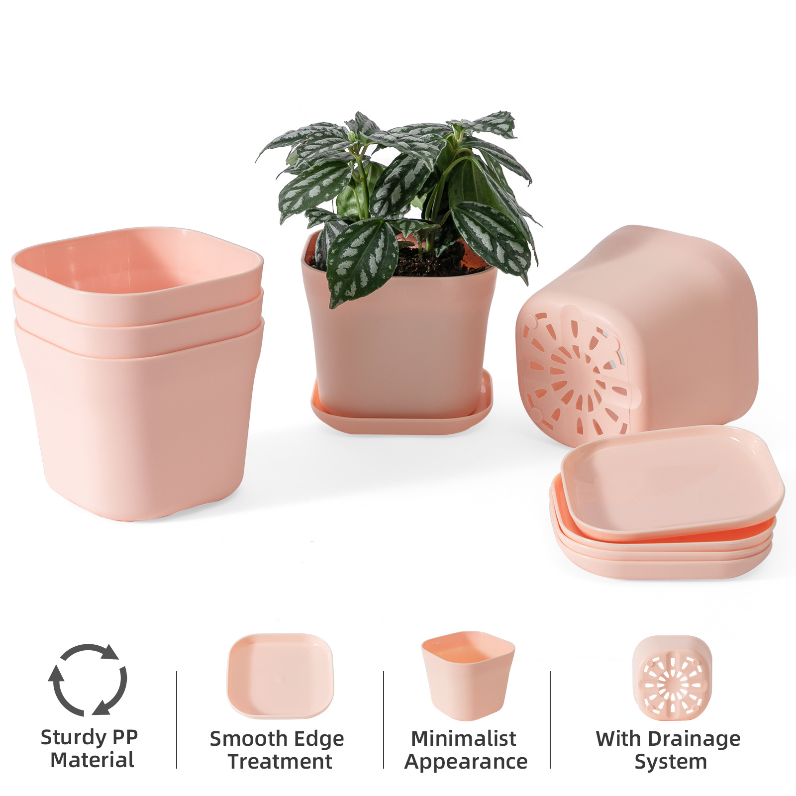 Maceta cuadrada pequeña de plástico, blanca, oficina y escritorio, para suculentas