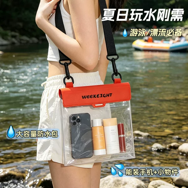 Touchscreen-compatible floating bag for hot springs, swimming, diving, and beach photography, large-capacity crossbody waterproof phone bag