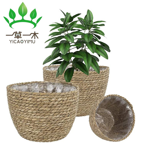 Wholesale Nordic straw flower pots, rattan flower pots, flower baskets, succulent flower pots, simple woven straw flower pot sets