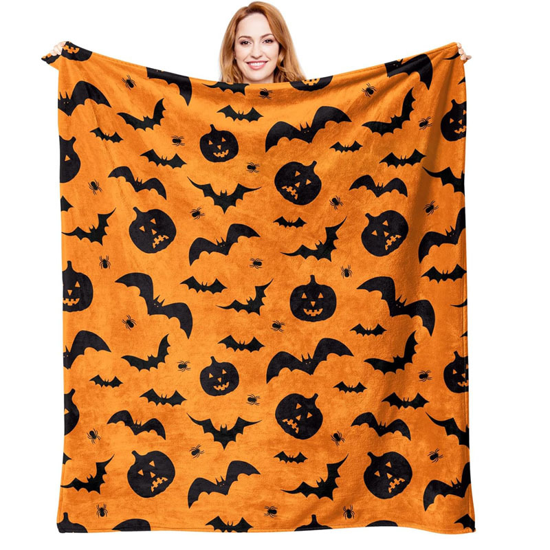 跨境万圣节毛毯卡通南瓜印花礼品毯节日礼物办公室午睡毯沙发毯