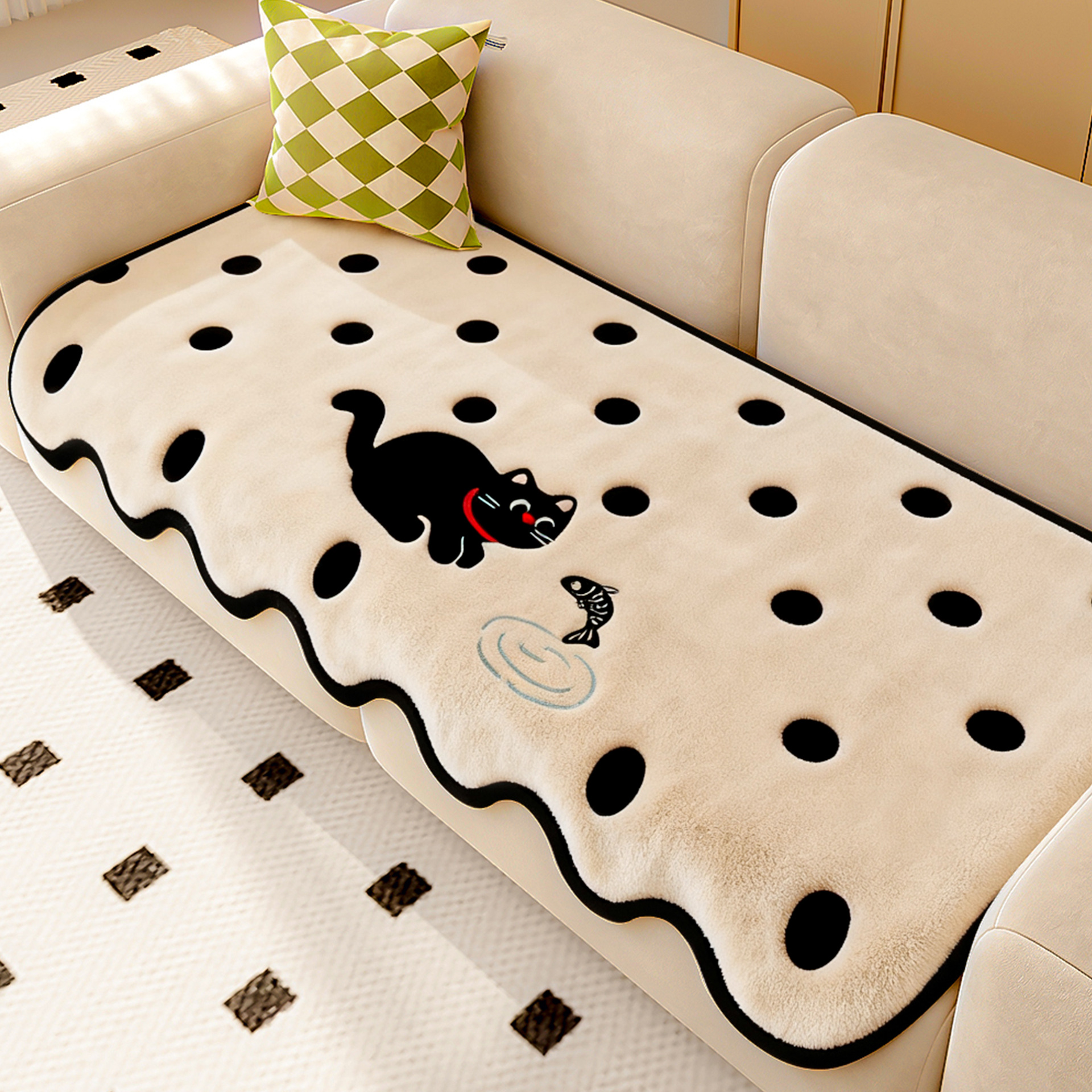 Cojín de sofá de peluche de forma especial invierno 2025 nuevo estilo americano patch viento engrosado cojín de sofá de piel alfombra de tela antideslizante