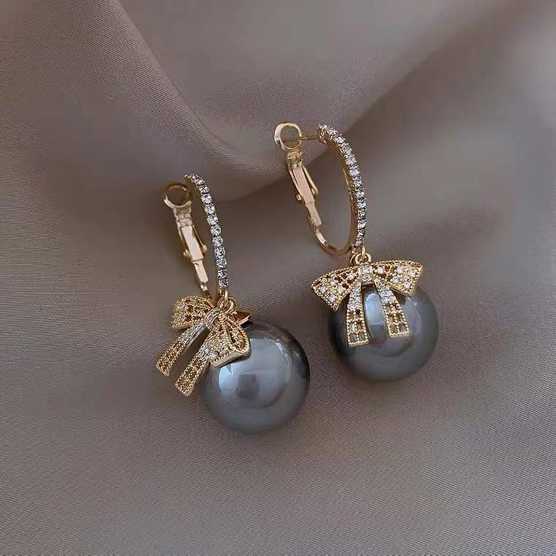 14g Weight Artificial Gemstones Inlay Material Drop Earrings Classification 1 Pair Quantity 1 Pair Sweet Bow Knot Plating Inlay Alloy Artificial Gemstones Drop Earrings