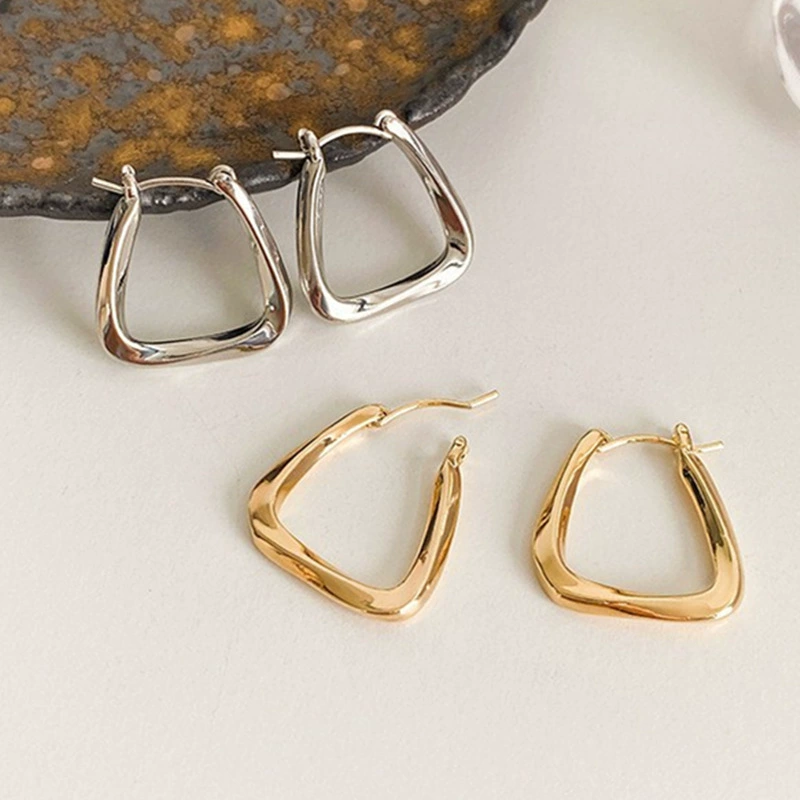 Square Earrings, Copper Base with Platinum or Gold Plating, Geometric Minimal Pair