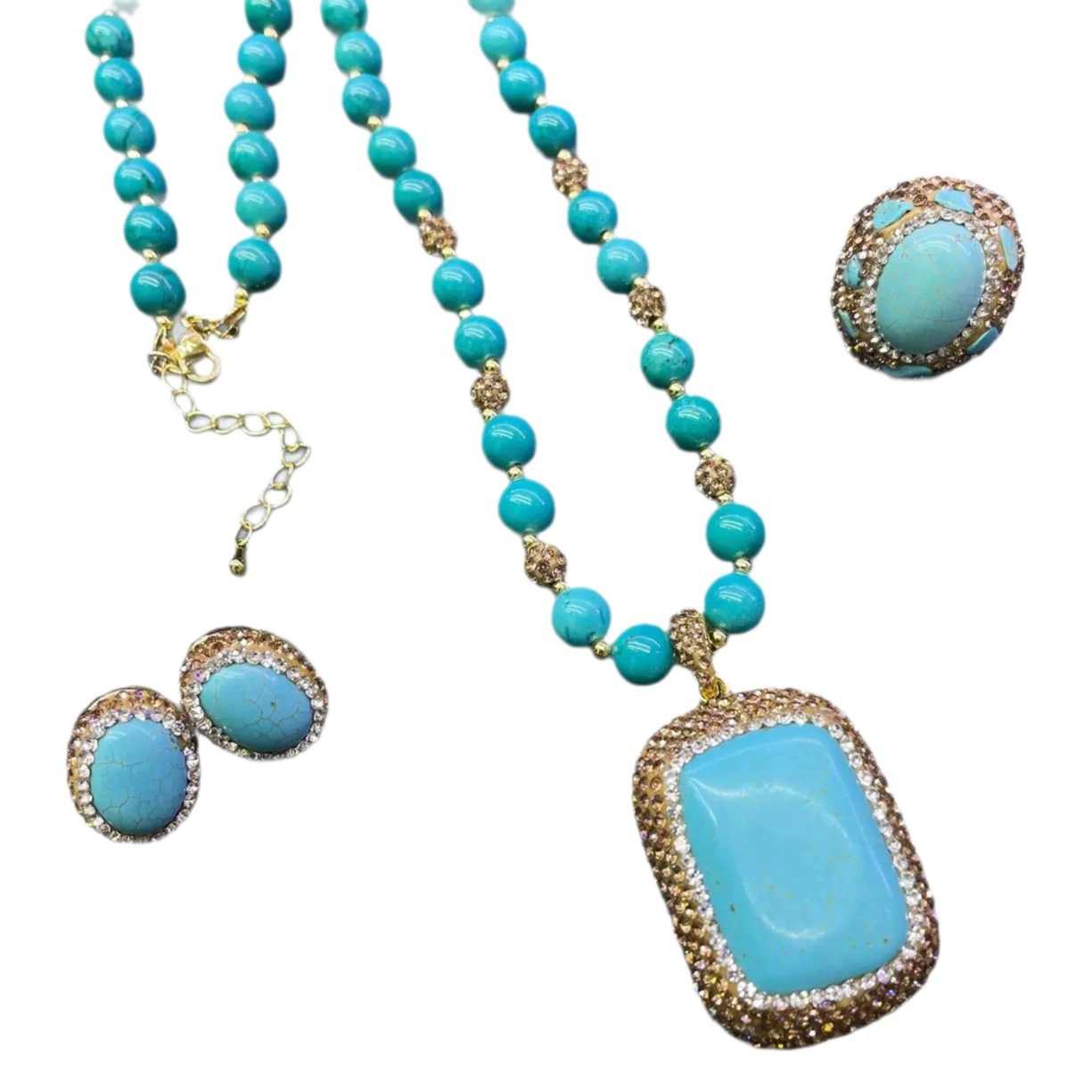 Turquoise clay, stone inlay, organic jewelry handmade, Chinese style
