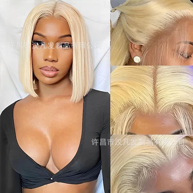 European and American Cross-Border Wigs # 613 Blond Humanhair Real Hair Straight Hair Parted Hair